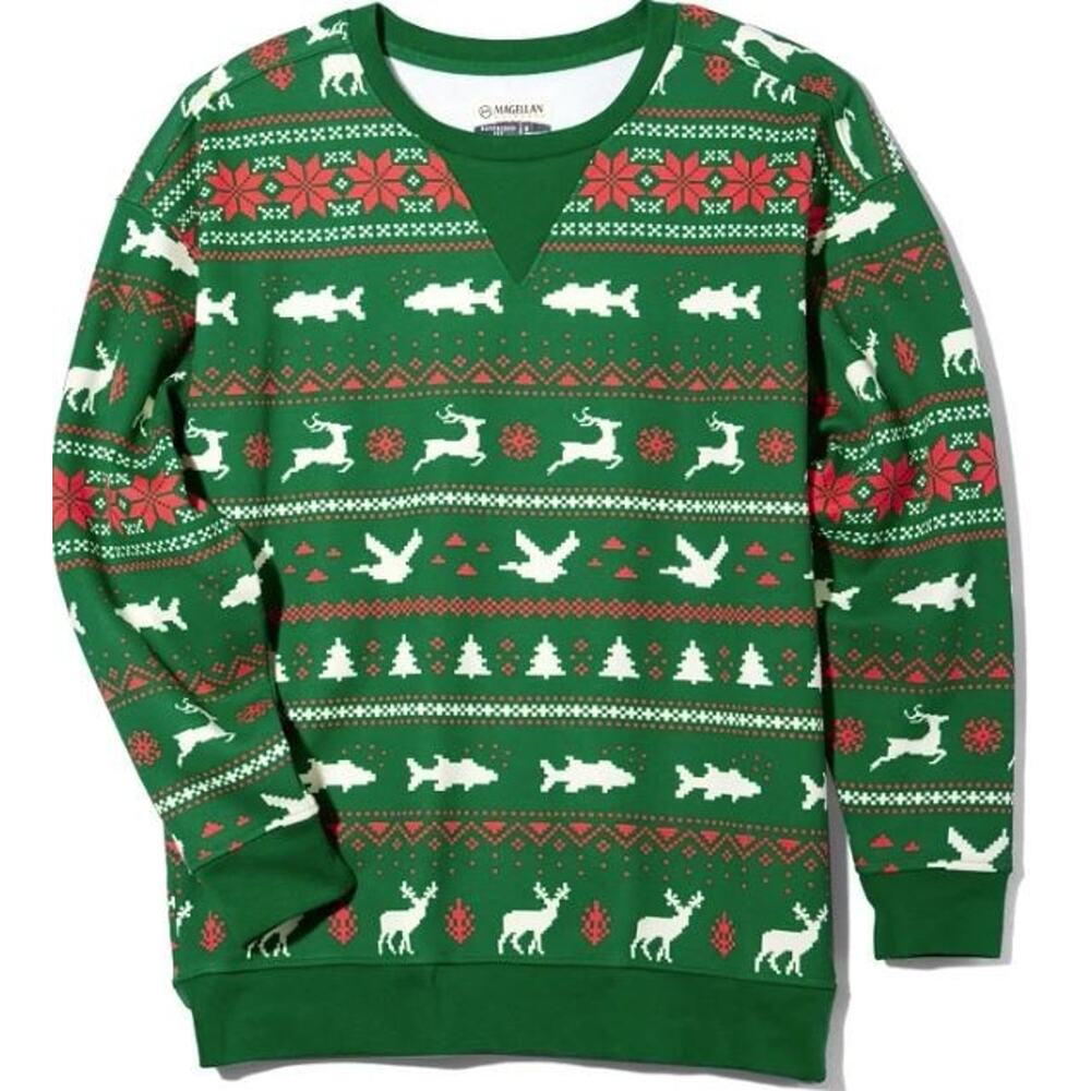 Magellan Outdoors Women's Holiday Fleece Crew Neck Sweatshirt in Green LG $38‎